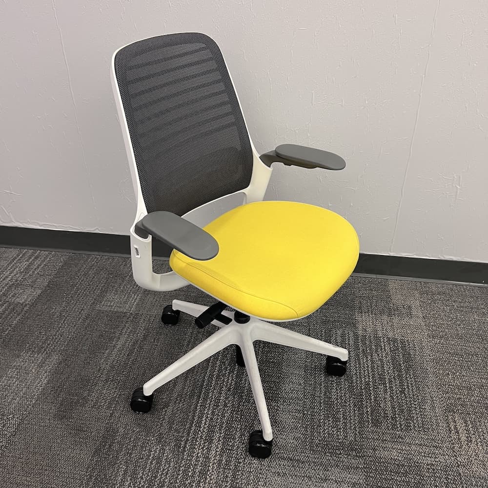 yellow steelcase series 1 task chair grey mesh back used office furniture yellow