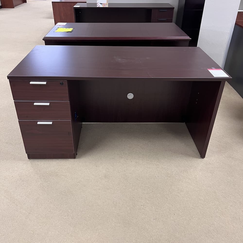 mahogany laminate desk 60x30 with box box file and silver handles