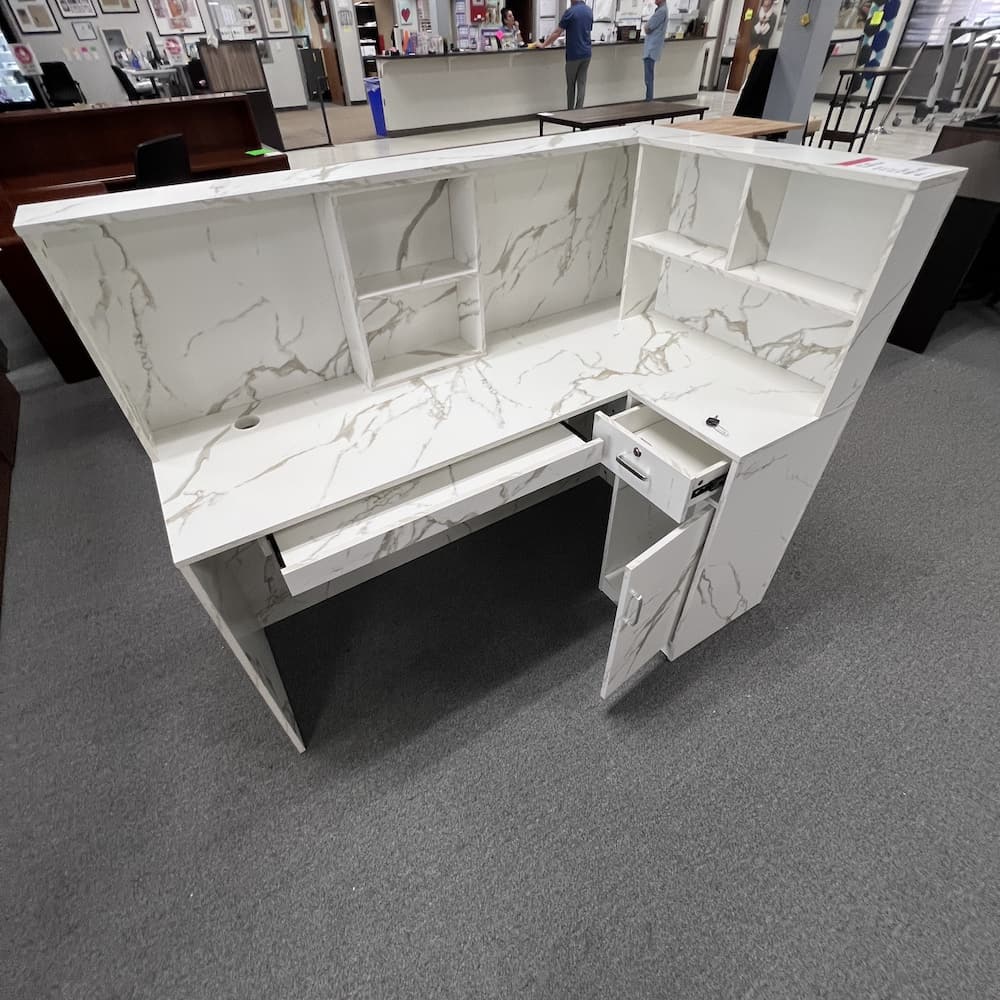white marble look salon spa reception l-desk used furniture office