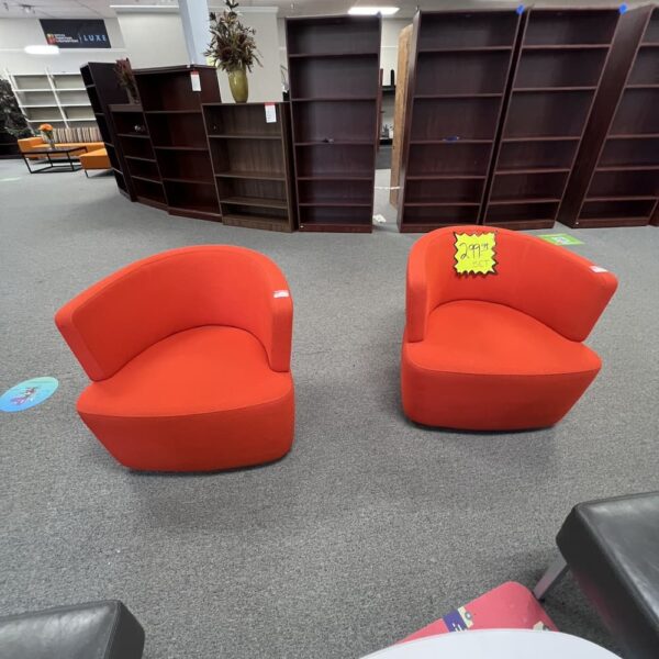 red orange upholstery Joel swivel chair steelcase coalesse lounge commercial seating used