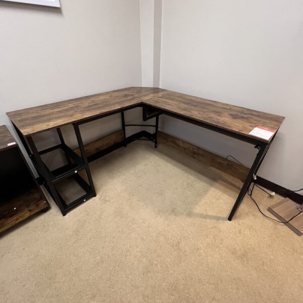 Set - 55" x 59" Ribesigns Walnut and Black Industrial Style L-Desk with Desk Riser and Rolling Cabinet - Right Return - Image 3