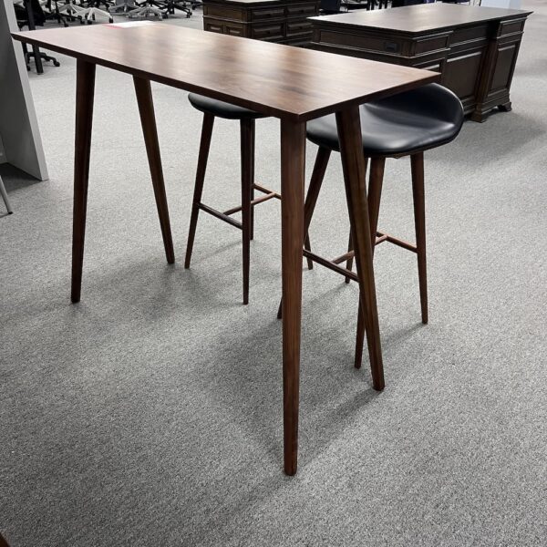 walnut veneer and black leather pub table and two chairs set article used home furniture cafe coffee shop
