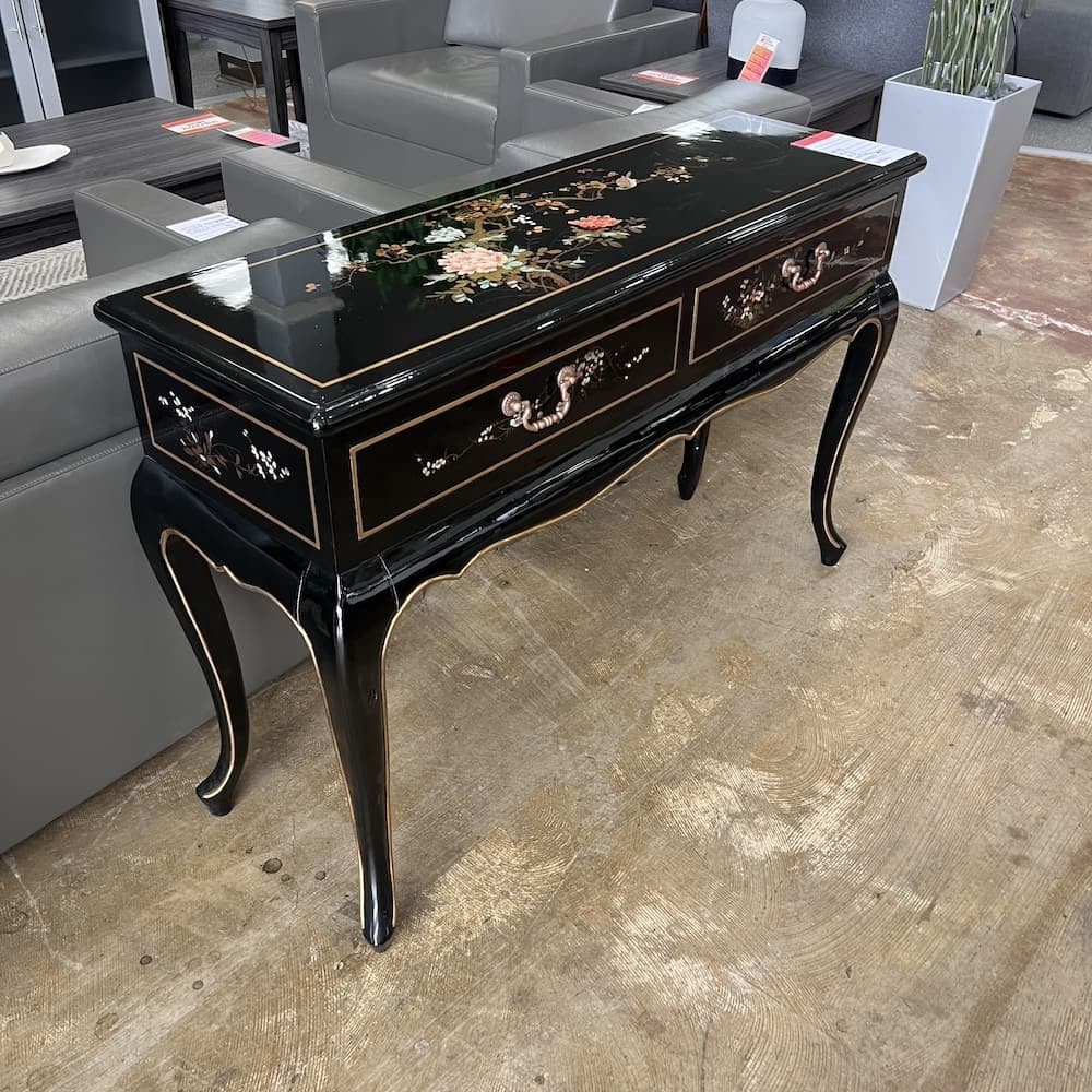 black painted floral asian traditional hallway table gold details used home furniture