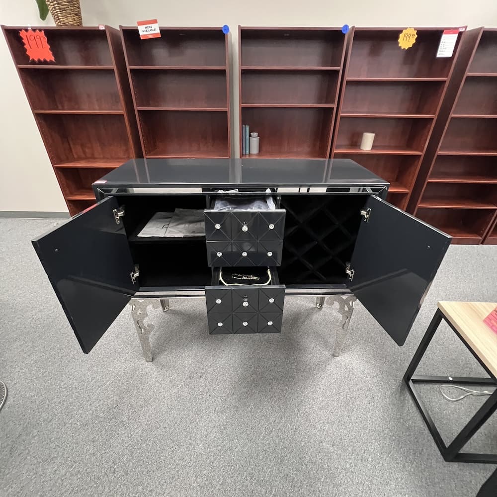black enamel and silver Hollywood regency buffet used home furniture