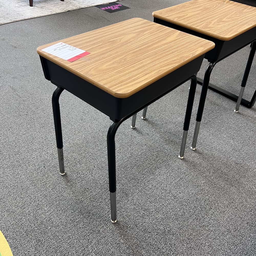 black and oak student desk book box used office furniture training
