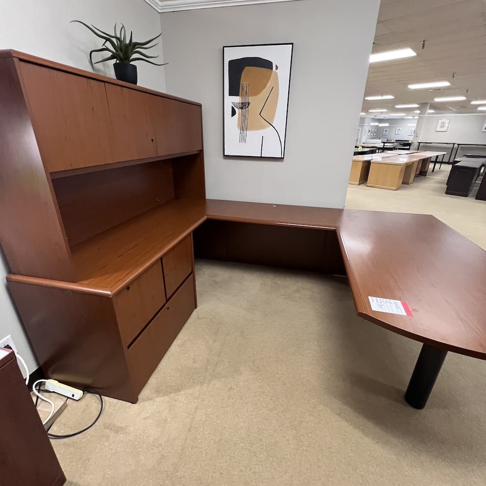 cherry walnut laminate national u-desks left return and hutch