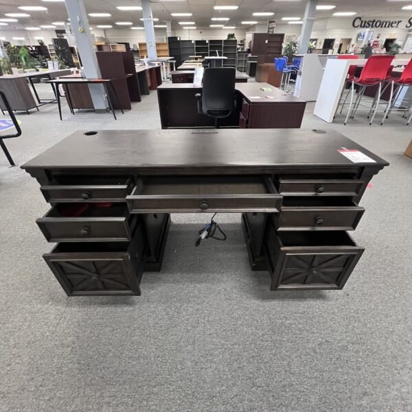 dark chocolate brown veneer wood credenza desk executive office furniture used
