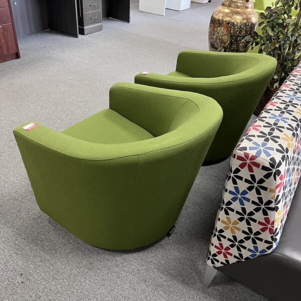 green upholstered rounded steelcase barrel chairs turnstone used office furniture reception seating