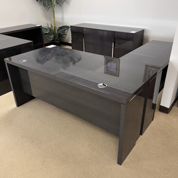 grey glossy l-desk left return single pedestal Italian design group used office furniture modern