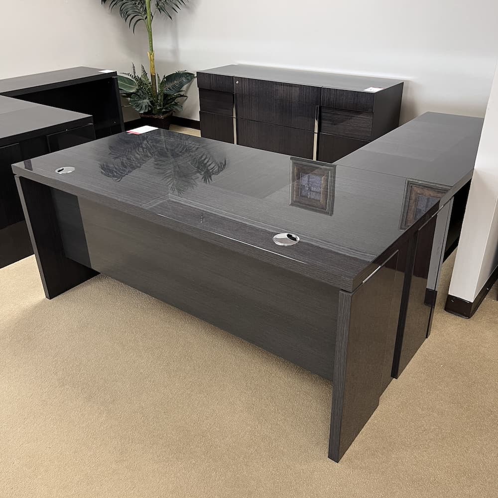 grey glossy l-desk left return single pedestal Italian design group used office furniture modern