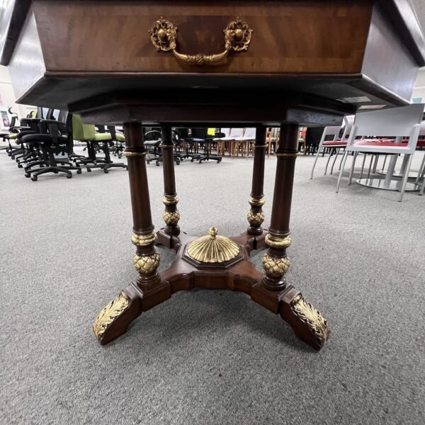 Maitland-Smith table furniture traditional inlay wood building gold used furniture hexagon glass top