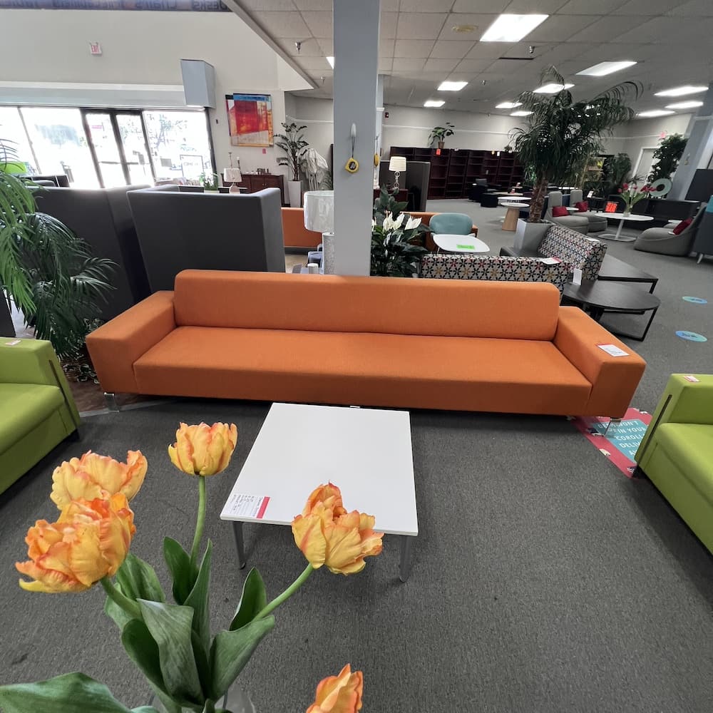 orange upholstery sofa couch nienkamper used furniture