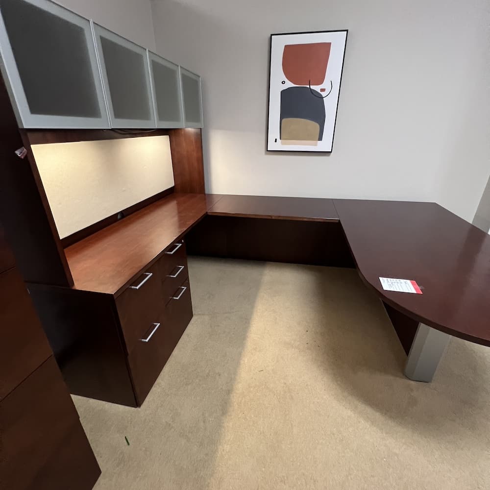 walnut Paoli veneer wood u-desk left return use furniture office