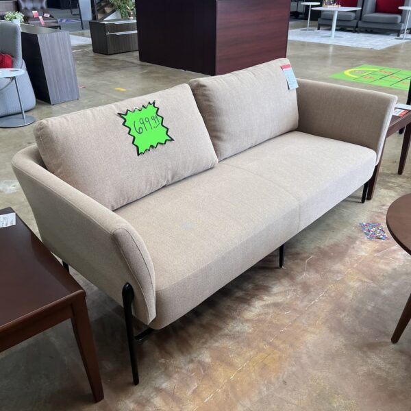 Vari Contemporary Three-Seat Sofa beige tan pebble upholstery used home furniture furnishings seating