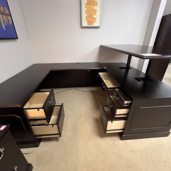 espresso veneer height adjustable u-desk left return traditional executive jasper groupe