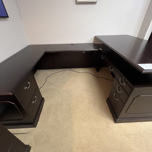 espresso veneer height adjustable u-desk left return traditional executive jasper groupe