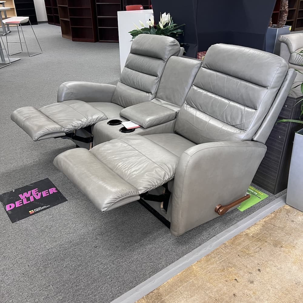beige grey leather recliner sofa couch used home furniture