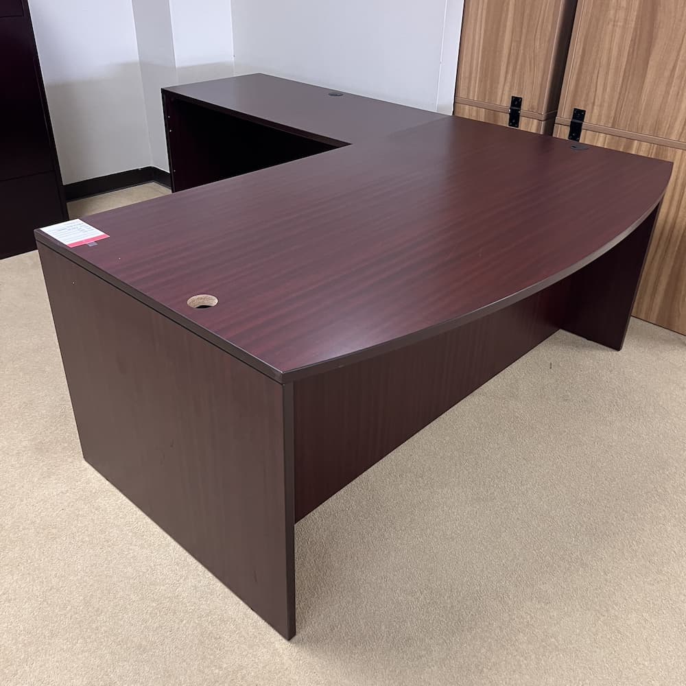 mahogany laminate l desk left return bow front used office furniture l-shaped