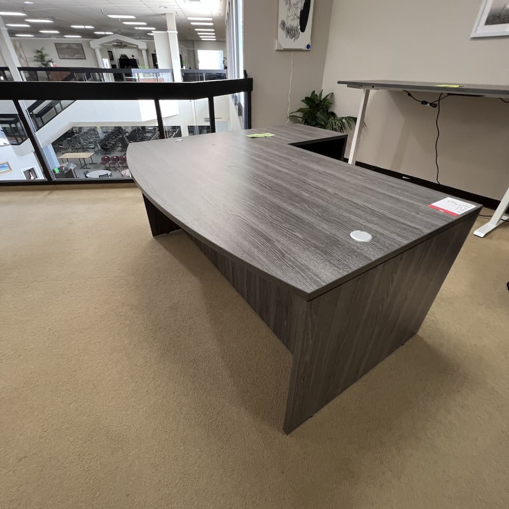 Newport grey bow front l-desk right return shell office furniture