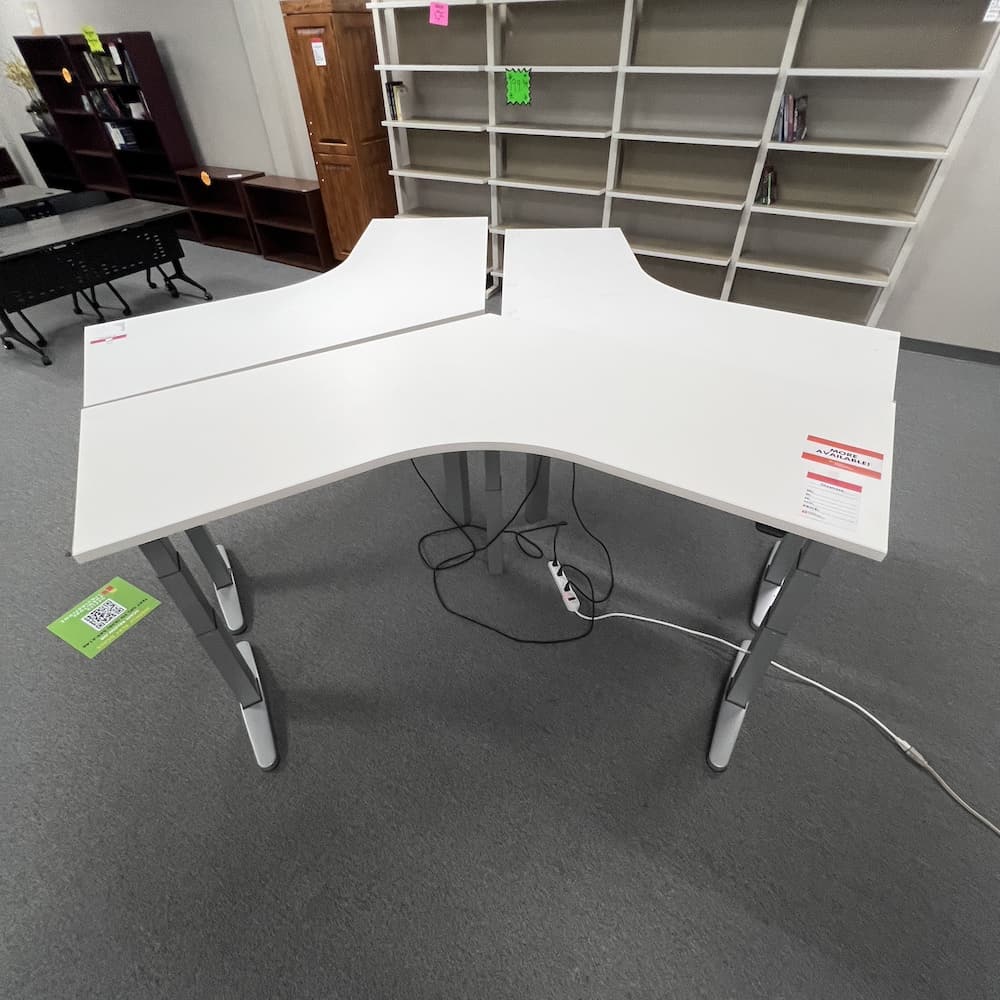 white laminate height adjustable desk steelcase ology 120 degree l-desk corner used office furniture cubicle option