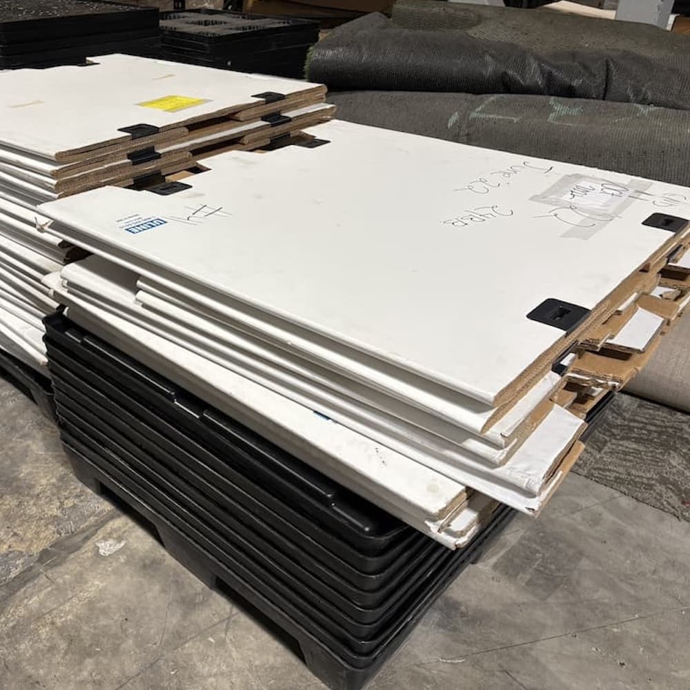 Uline reusable bulk container with corrugated cardboard sides, collapsable, storage palletized used moving solutions