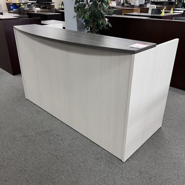 Arcadia white laminate and Newport grey laminate reception desk straight with file file used office furniture