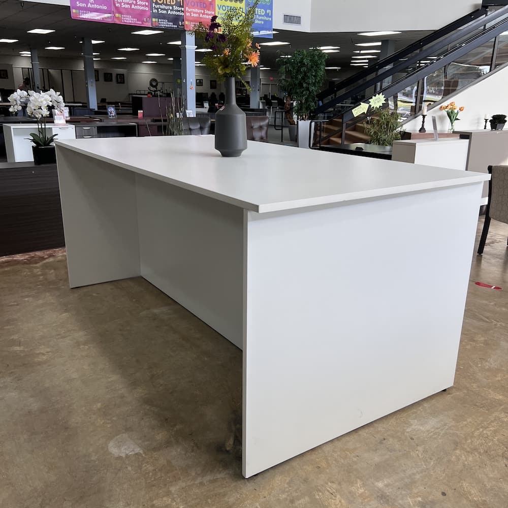white laminate bar height collaboration table standing break room conference table 96" 8 ft used office furniture