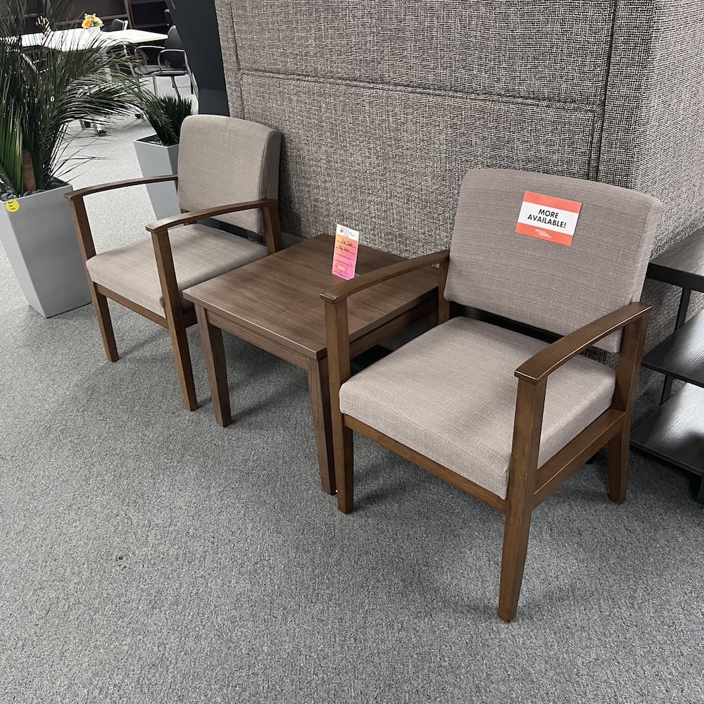 beige upholstery and walnut veneer guest chair, office furniture