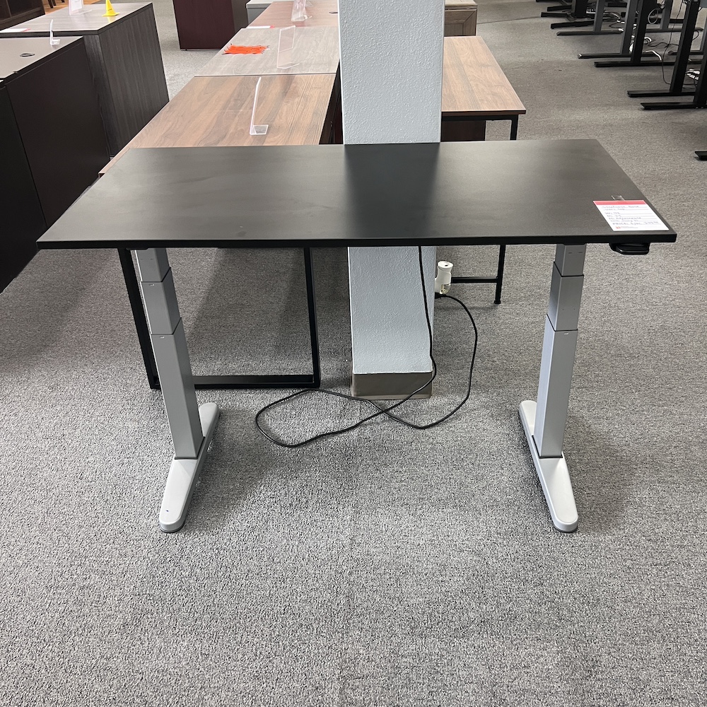 black laminate 48x24 height adjustable with grey metal base, used office furniture