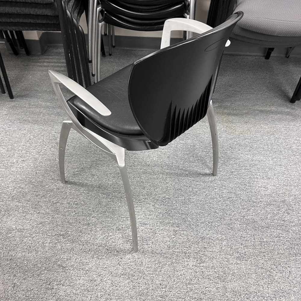black vinyl and aluminum frame stacking chairs used office furniture