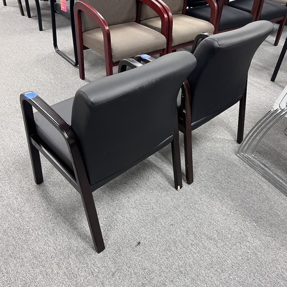black vinyl guest chair with espresso veneer wood frame, office furniture