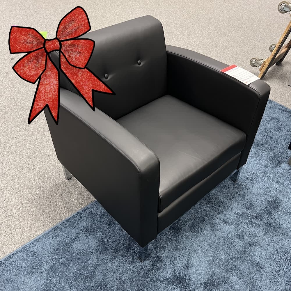 ribbon black vinyl arm chair lounge area, guest seating, office furniture, chrome legs