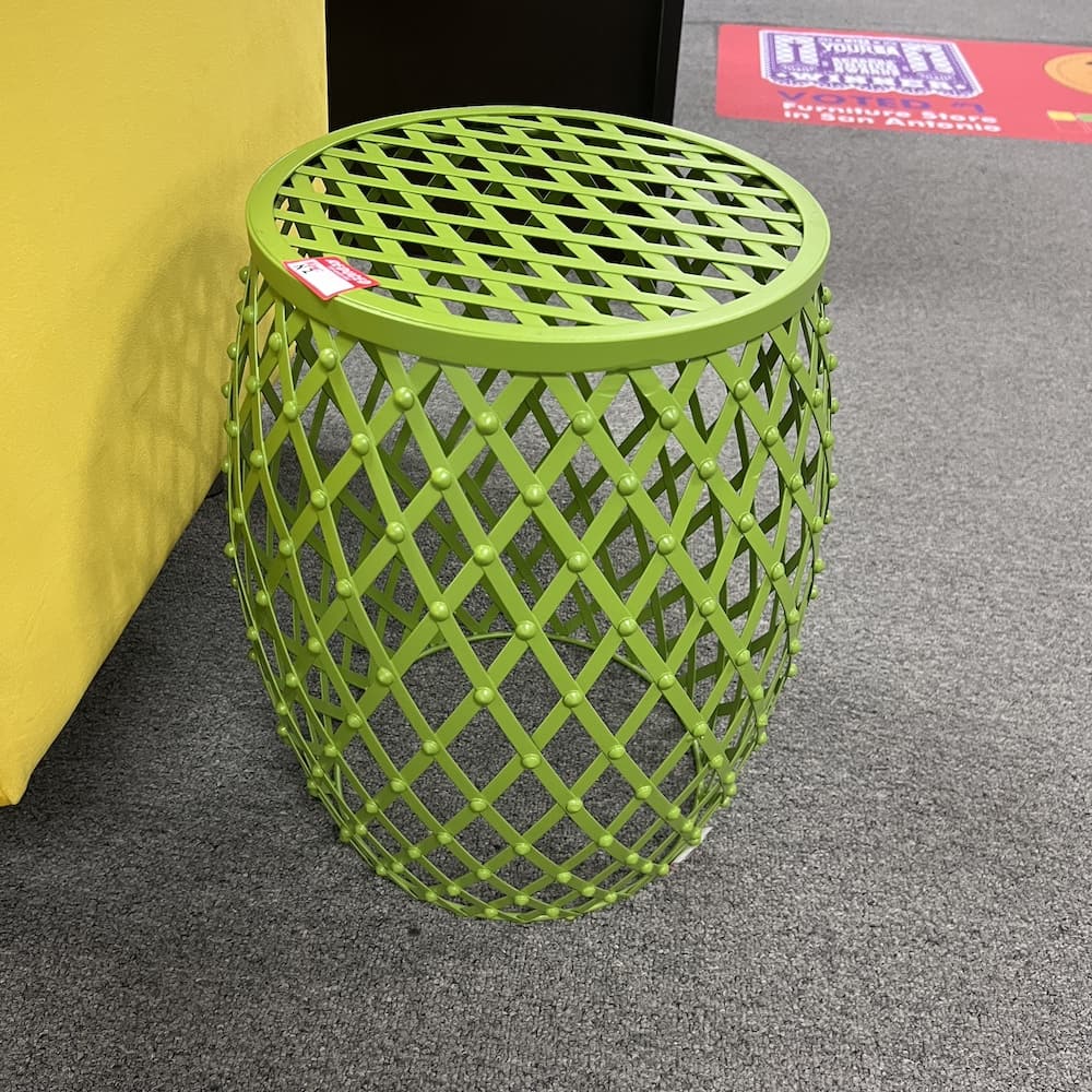 green enamel metal side table drum, used furniture