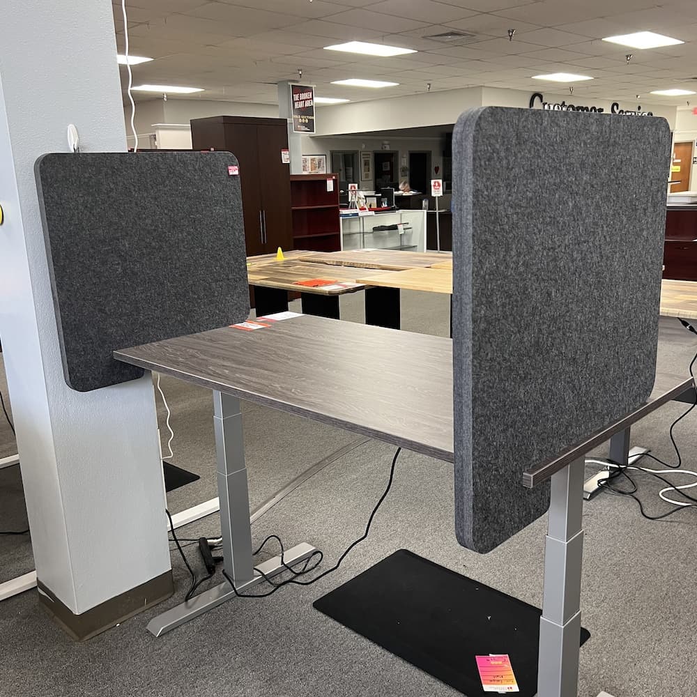 acoustic slide on desk screen, grey fabric, office furniture, accessories, dividers and panels