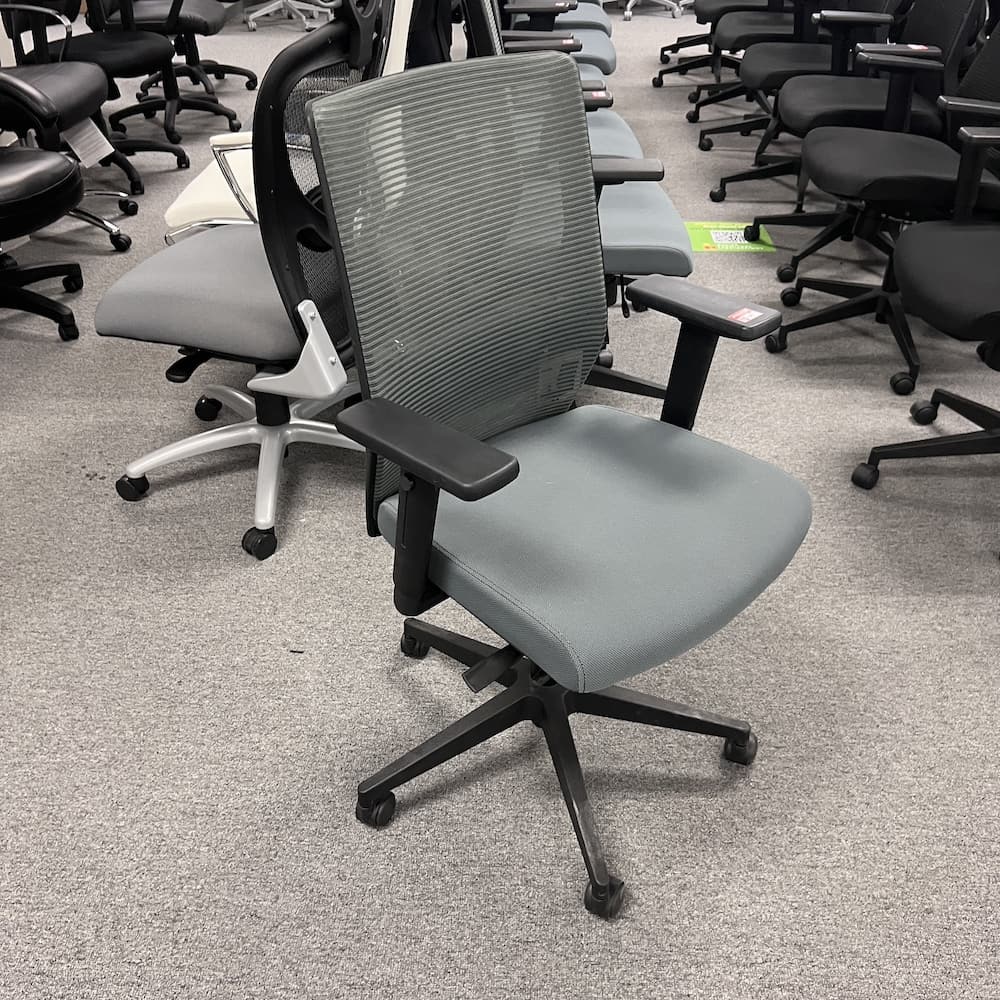 grey mesh back task chair with grey upholstered seat, friant brand, used office furniture