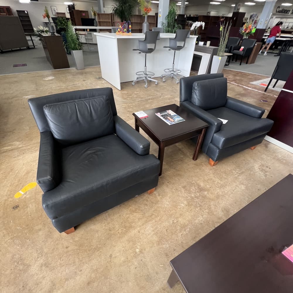 navy blue leather lounge chairs club reception area seating, HBF, used office furniture, home furniture, commercial furniture