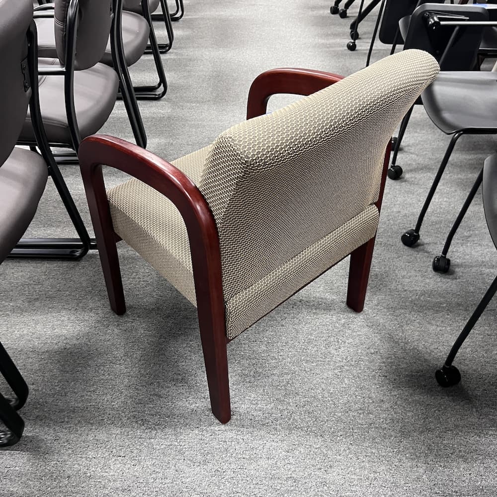 tan back upholstered full back, mahogany veneer frame, guest chair, office furniture