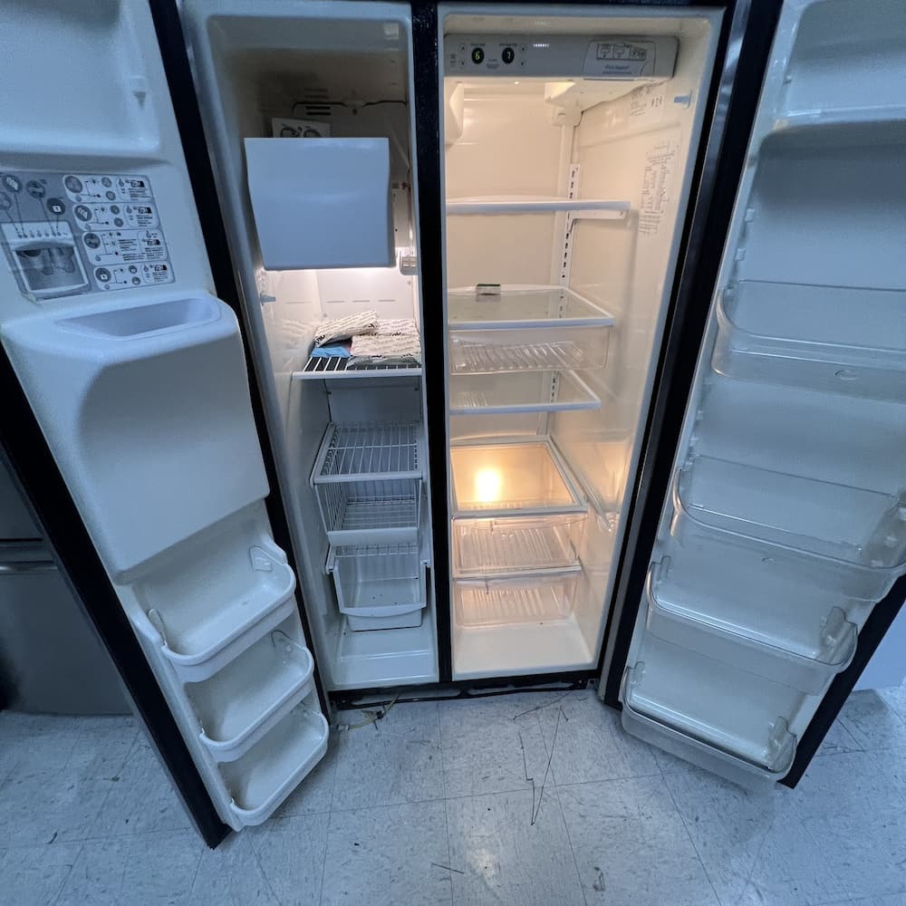 stainless steel side by side refrigerator, Frigidaire brand, used appliances, used furniture