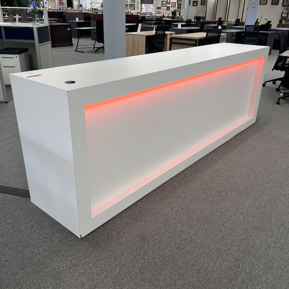 white laminate collaboration table 118" bar height, used office furniture