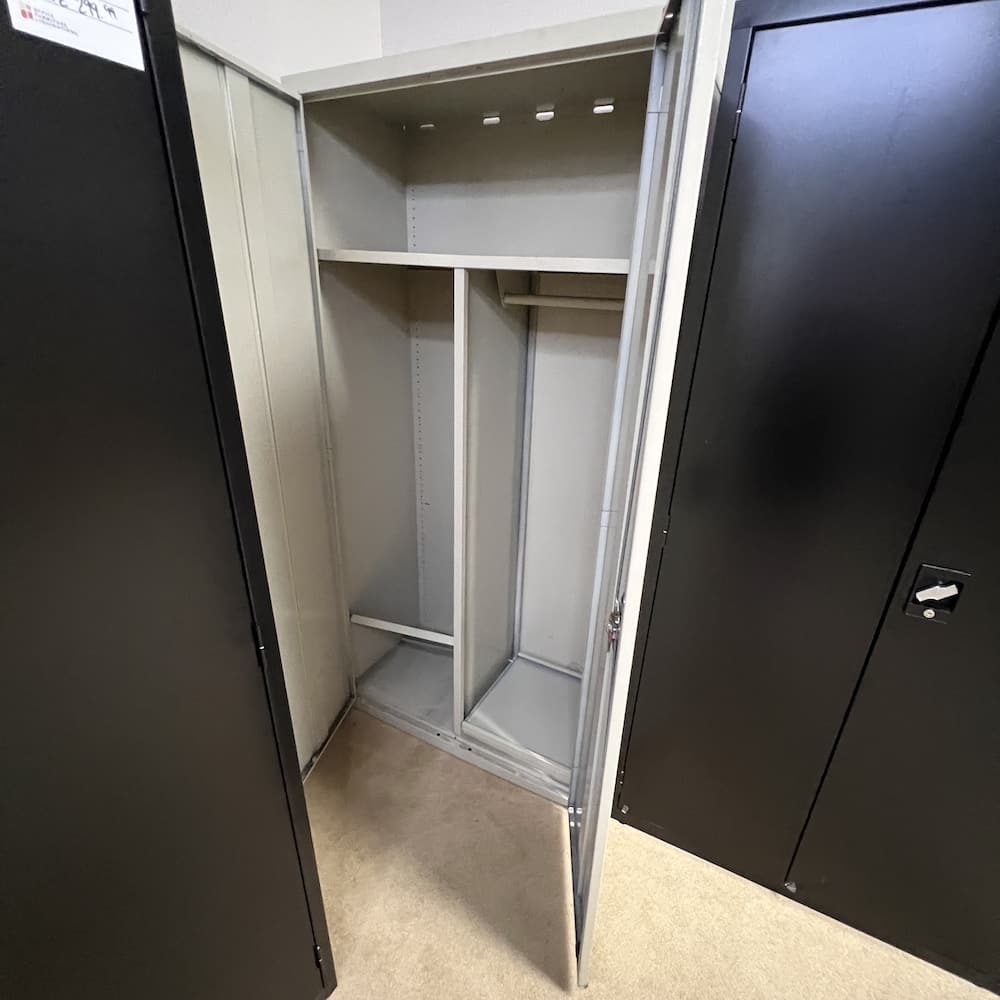beige metal 2 door storage cabinet wardrobe, used storage cabinet, used office furniture, garage storage