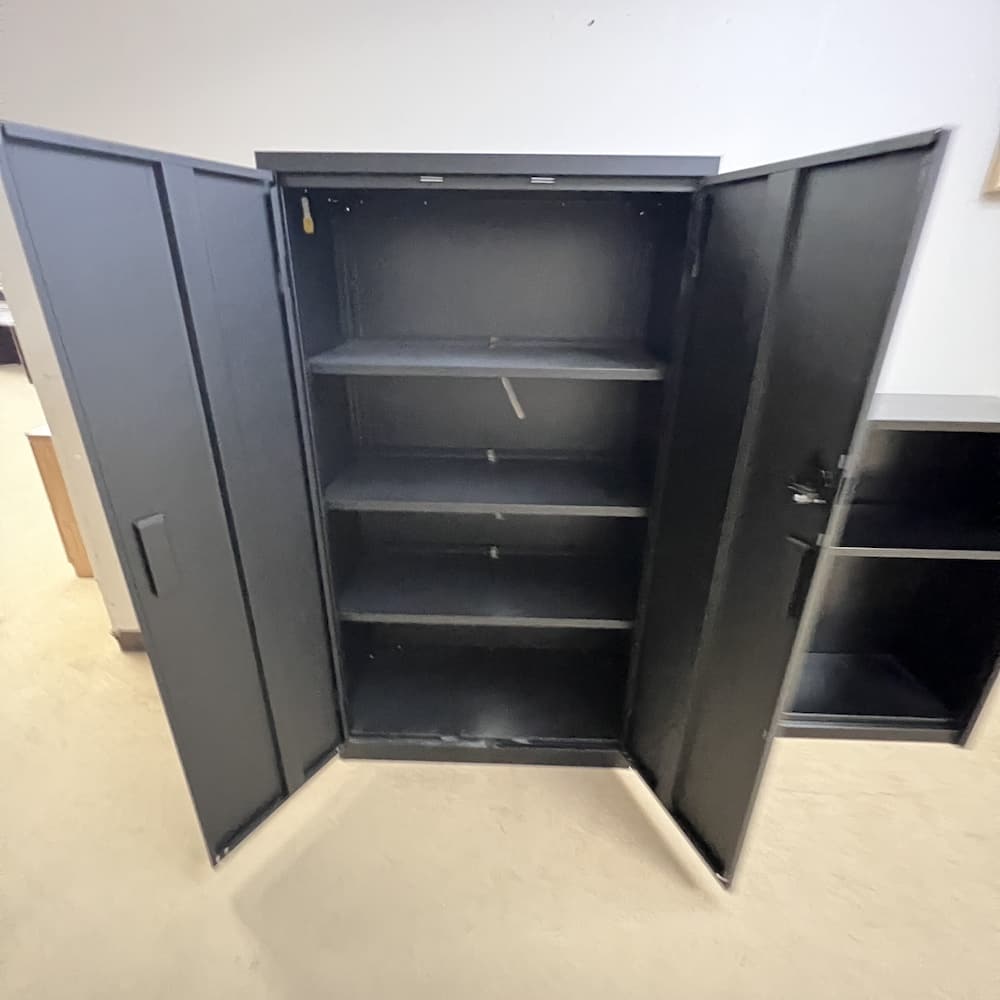 black metal 2 door storage cabinet, steelcase brand, used office furniture, storage solutions