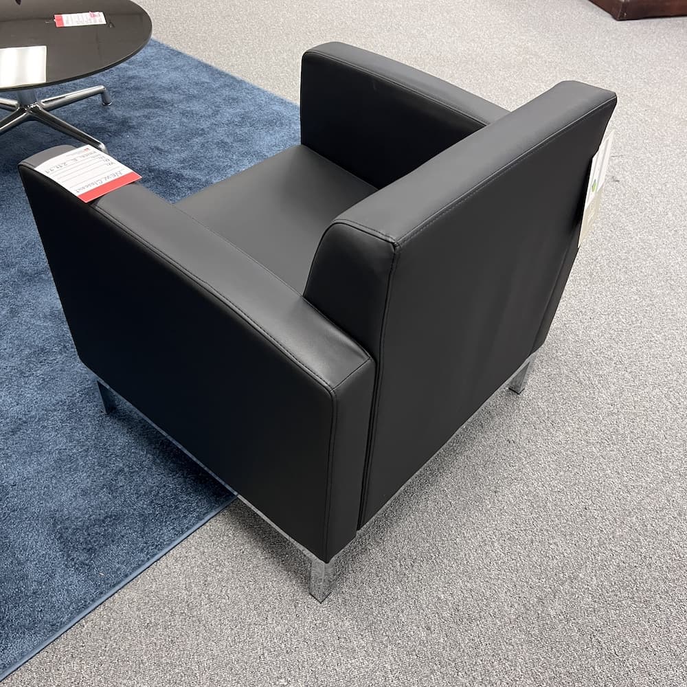 black vinyl arm chair lounge area, guest seating, office furniture, chrome legs