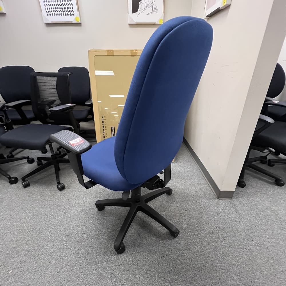 blue upholstered big and tall task chair, heavy duty, logic plus, used office furniture