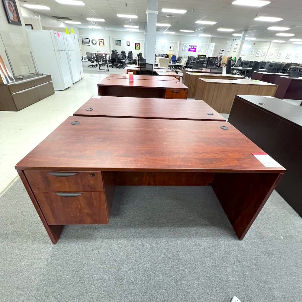 60 x 30 cherry laminate desk with hanging box/file, used office furniture