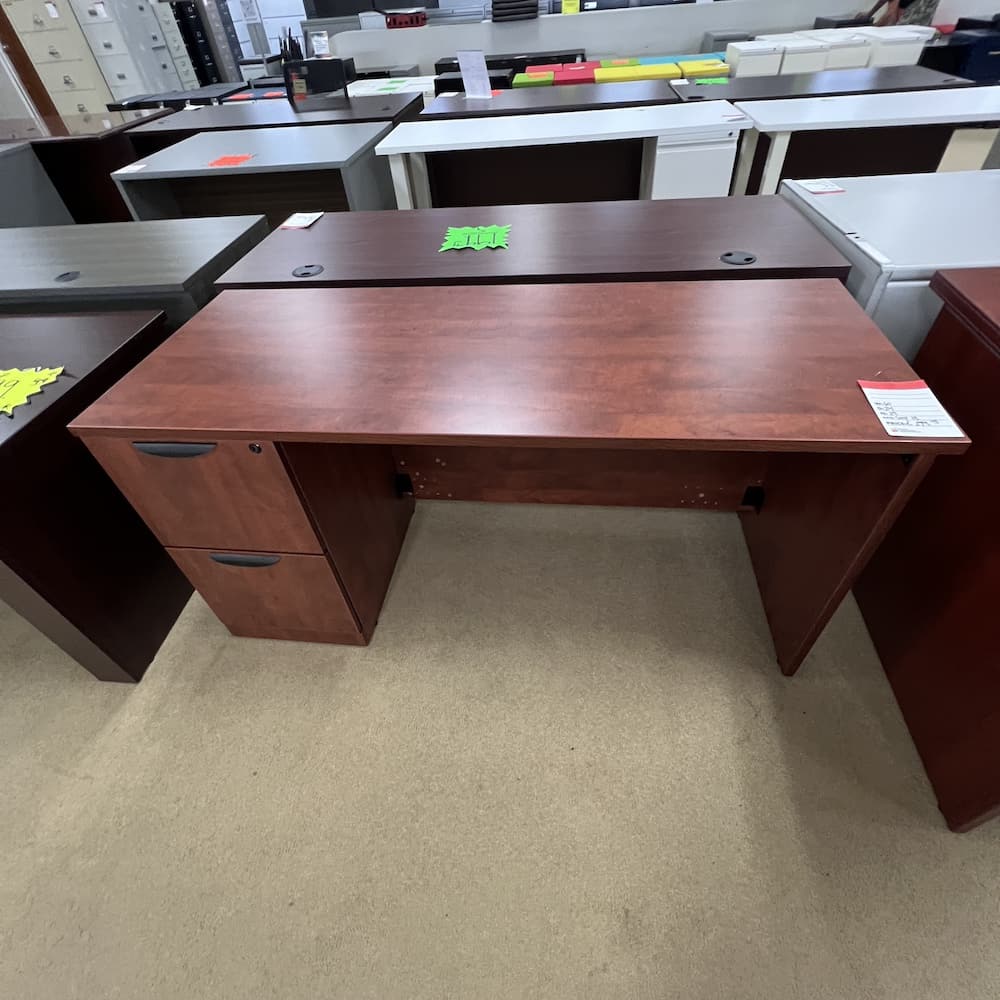 cherry desk credenza 60 x 24 with file/file, black pulls, used office furniture