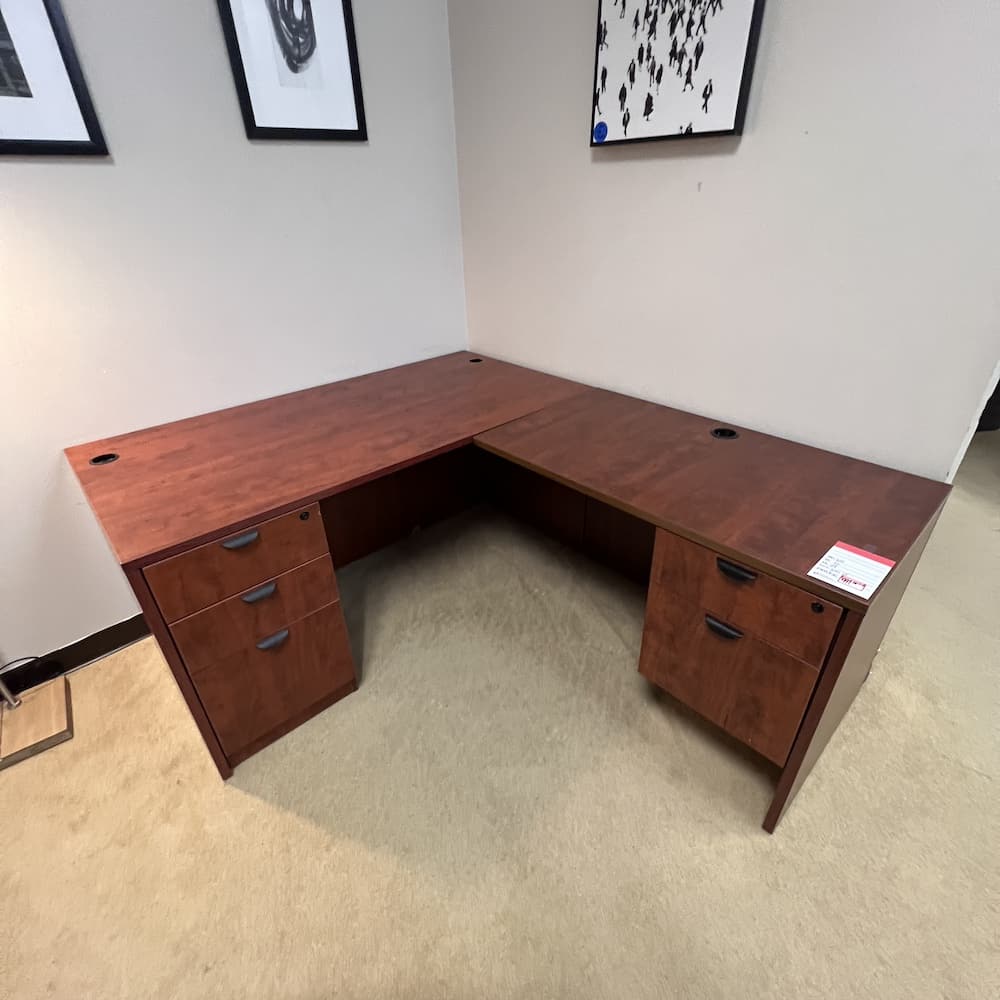 cherry laminate right return double pedestal l-desk right return