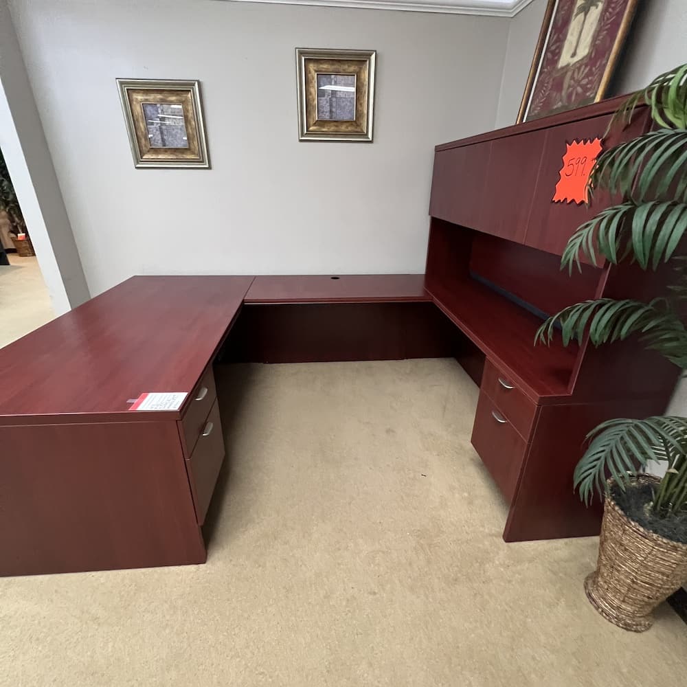 lacasse cherry laminate u-desk right return with hutch straight front, double hanging box files