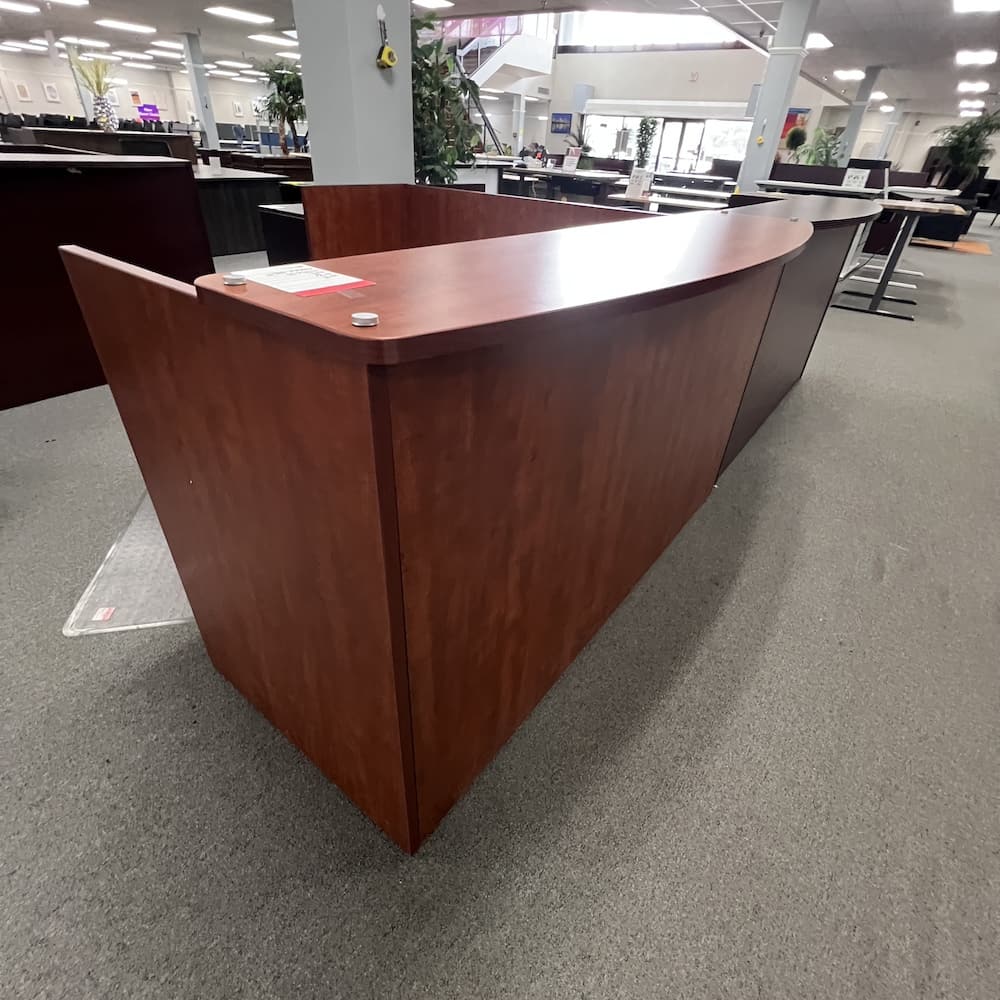 cherry laminate l-desk left return single pedestal, box box file, reception desk