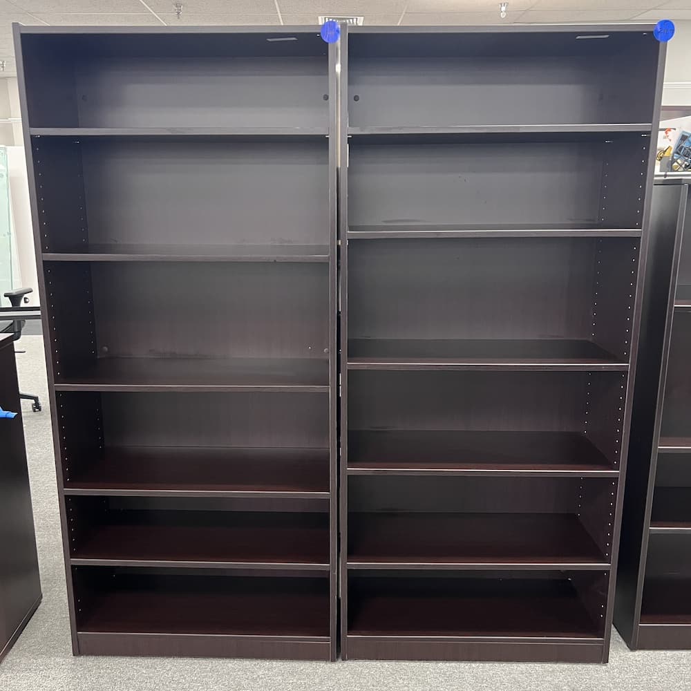 espresso laminate bookcases, new and closeout, board back, office furniture,