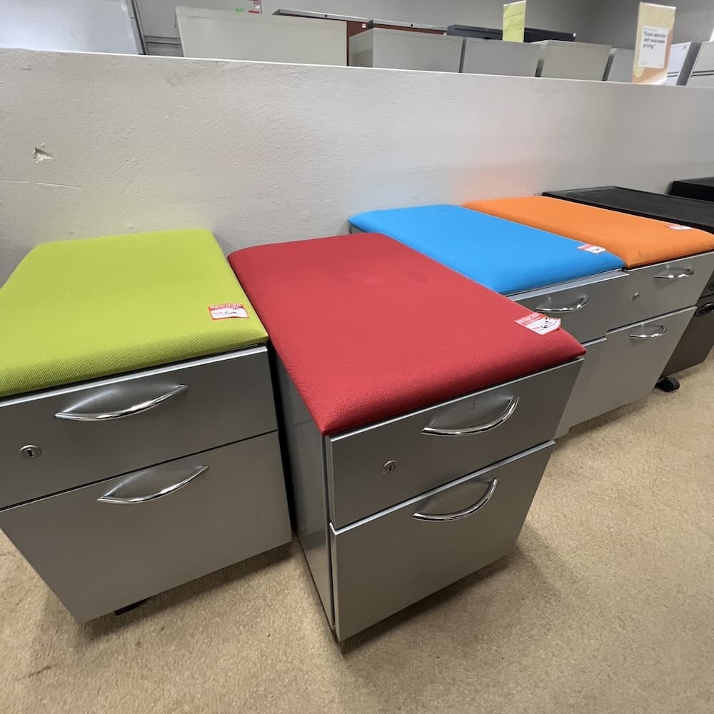 grey metal rolling box file, vertical file, steelcase, used office furniture, storage solutions